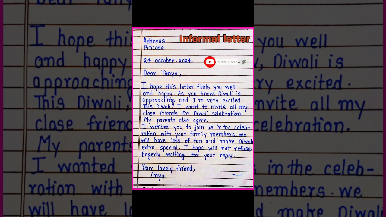 Informal Letter to friend inviting for diwali celebration 