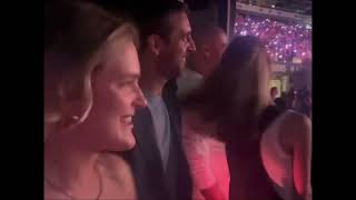 Julia Garner, Aaron Rodgers, Keleigh & Miles Teller all at the Taylor Swift concert at MetLife.￼￼