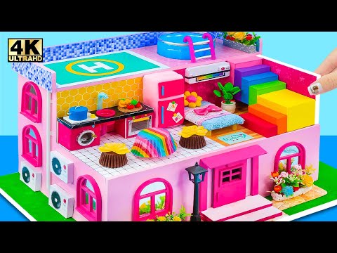 Byg lyserødt paphus i tre etager med pools på taget til en familie ❤️ DIY Miniature House # 581