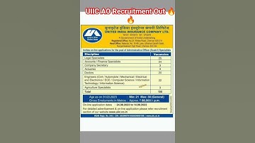 UIIC AO Recruitment 2023 Out 🔥🔥🔥 // #uiic #insurance #2023 #bankpo #ao #shorts