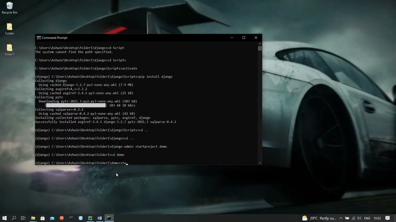How to create virtual Environment for Django | How to create “Hello World” application using Django