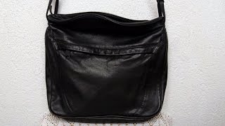 Jet Black Medium Size Leather 80s Shoulder Bag screenshot 5