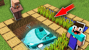 Minecraft NOOB vs PRO: HOW NOOB HIDE THIS DIAMOND CAR UNDER FARMLAND FROM VILLAGER? 100% trolling