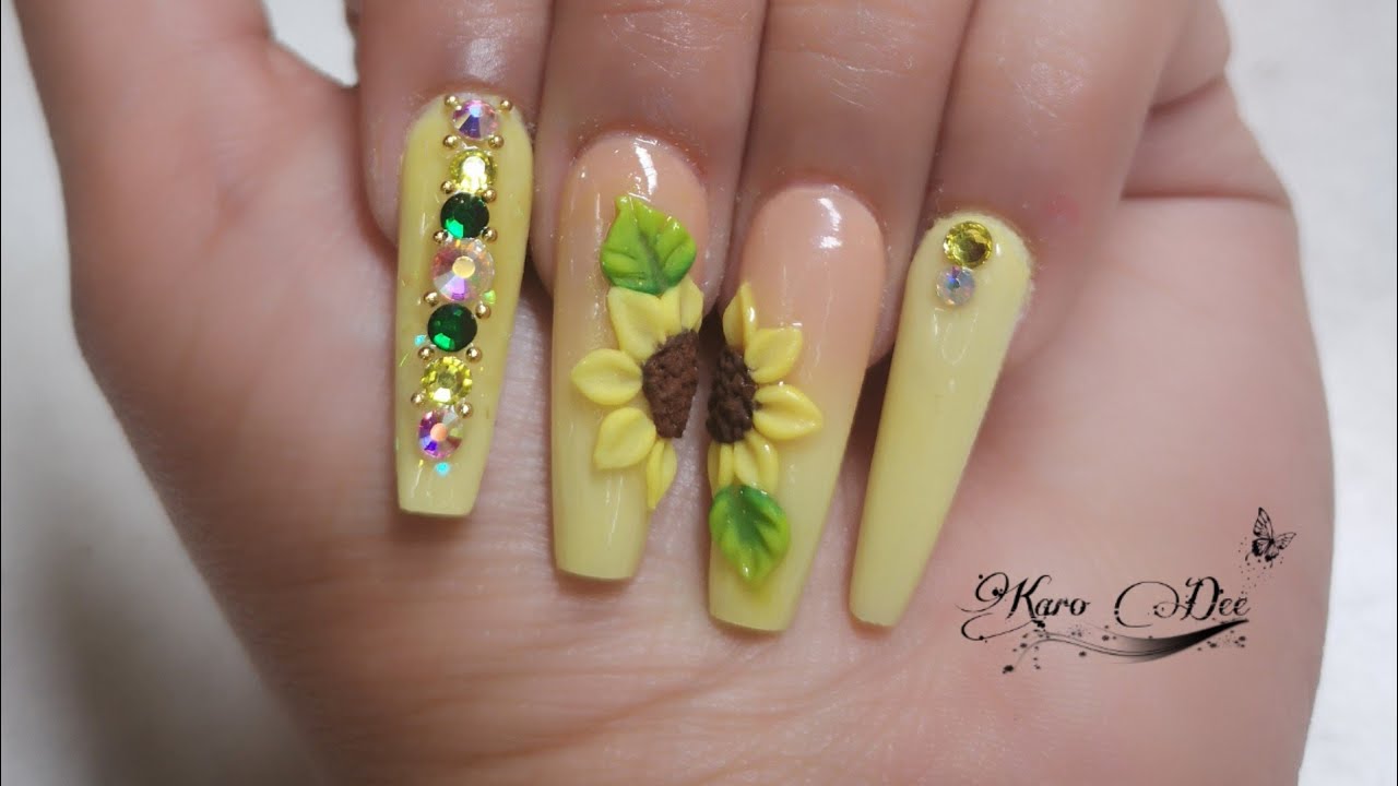 Diseño de Girasol en 3D 🌻 Ombre Nails 💅🏼 - thptnganamst.edu.vn