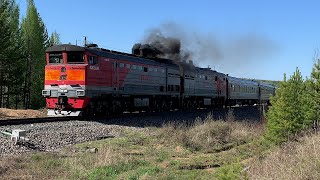 Diesel locomotive of Russia. Passenger train &quot;Krasnoyarsk - Karabula&quot;