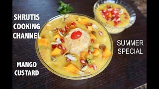 mango custard with ice cream recipe | mango fruit custard delight | mango dessert recipes