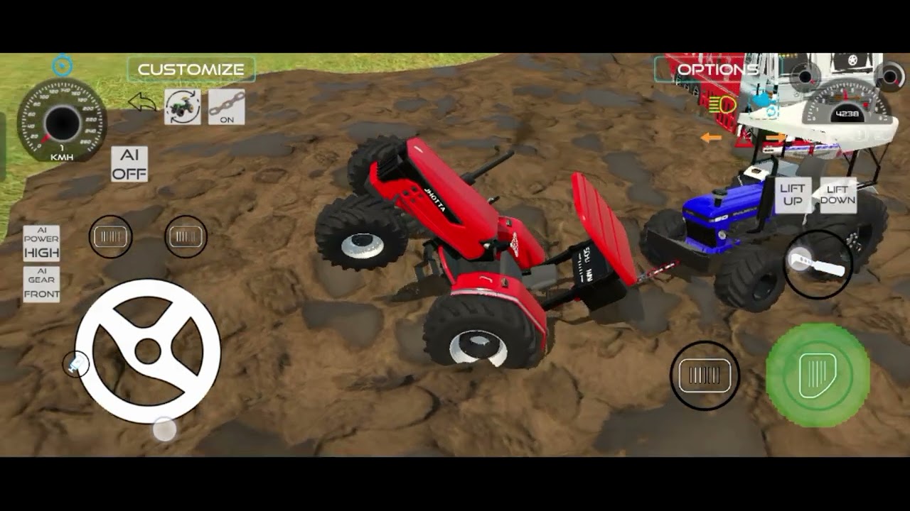 🚛truck😱 stuck in mud and Three tractors😱 rescued the trucks from Mud in game🎮
