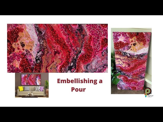 Embellishing a custom acrylic pour tree ring painting