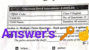 7th class FA-3 (CBA-2)  English Real Question Paper With Key🔑 Answers 2023-24💯☑️✍️
