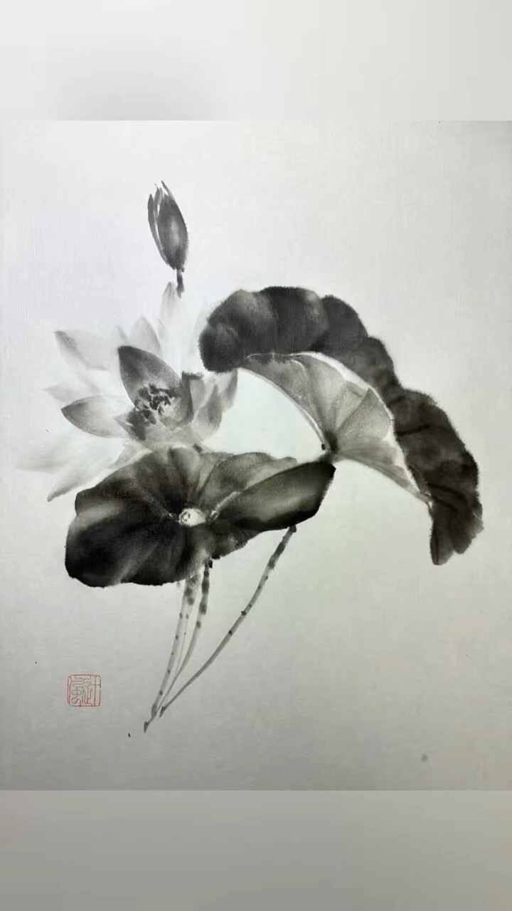 蓮の水墨画｜構図に悩みながら描く Lotus Sumi-e | Painting Through
