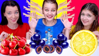 ASMR Eating Only One Color Food Red, Blue and Yellow Candy Party By LiLiBu