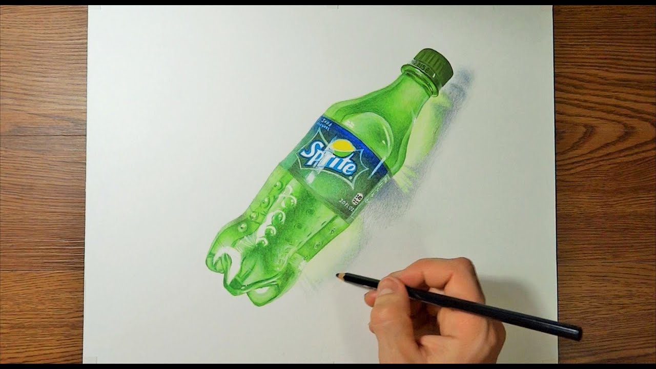 Speed Drawing Realistic A Plastic Bottle of SPRITE - YouTube