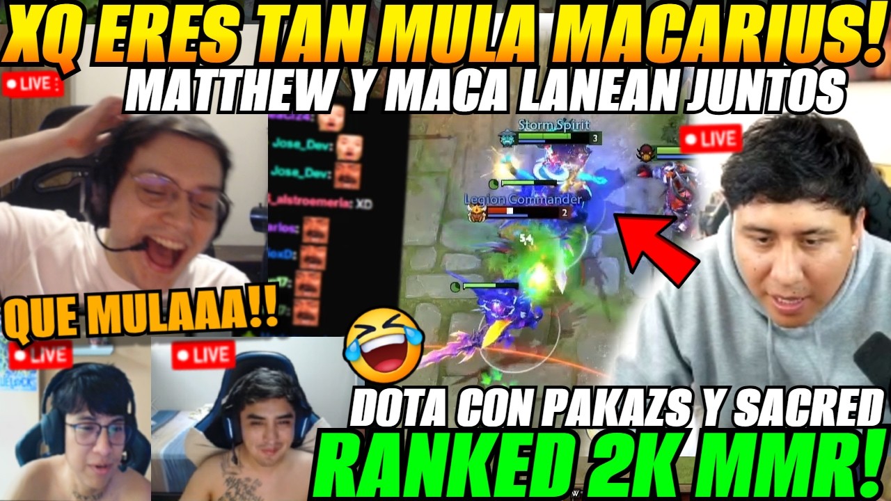 😲MATTHEW lanea con MACARIUS en dota ranked 2K MMR😂junto a PAKAZS y SACRED