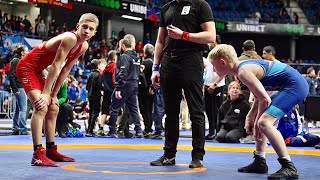 U15 J. Danauskas (LTU) vs V. Poutanen (FIN). Freestyle 48kg youth wrestling.