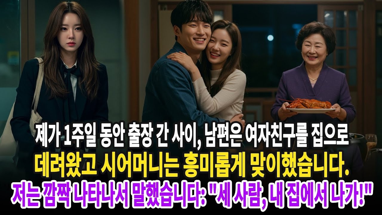 제가 1주일 동안 출장 간 사이, 남편은 여자친구를 집으로 데려왔고 시어머니는 흥미롭게 맞이했습니다  저는 깜짝 나타나서 말했습니다  '세 사람, 내 집에서 나가!' ㅣ황혼연