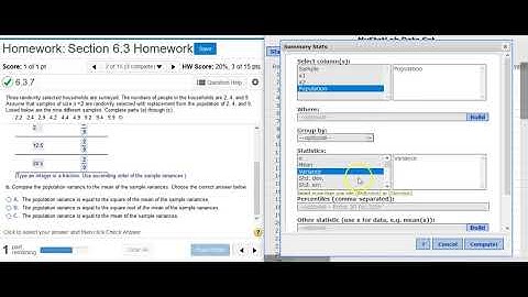 [6.3.7] Creating a variance sampling distribution probability distribution table in StatCrunch
