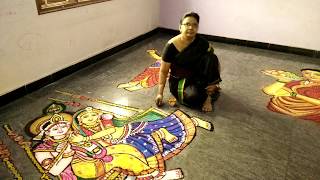 Radha Krishna Rangoli / Alpha / Muggu / Kolam by My Mom's Art Gallery