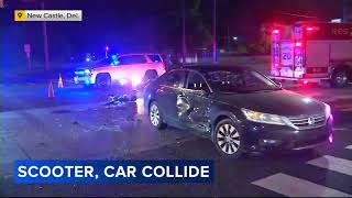 Car, scooter crash along Route 9 in New Castle County; 1 driver hospitalized