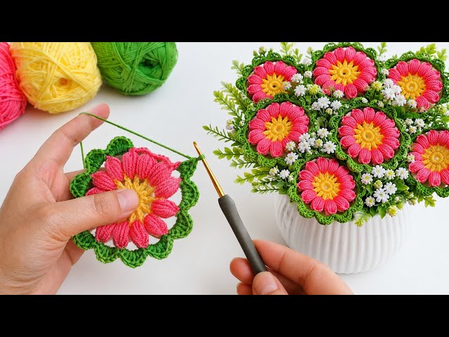 Easy Knitting Flower Motif for Beginners. Great Flower Bouquet