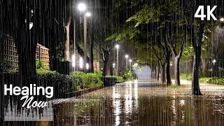 When the City Falls Silent 🌧️ Heavy Rain in a Quiet Night Park | Immersive Rain Sounds on Wet Paths