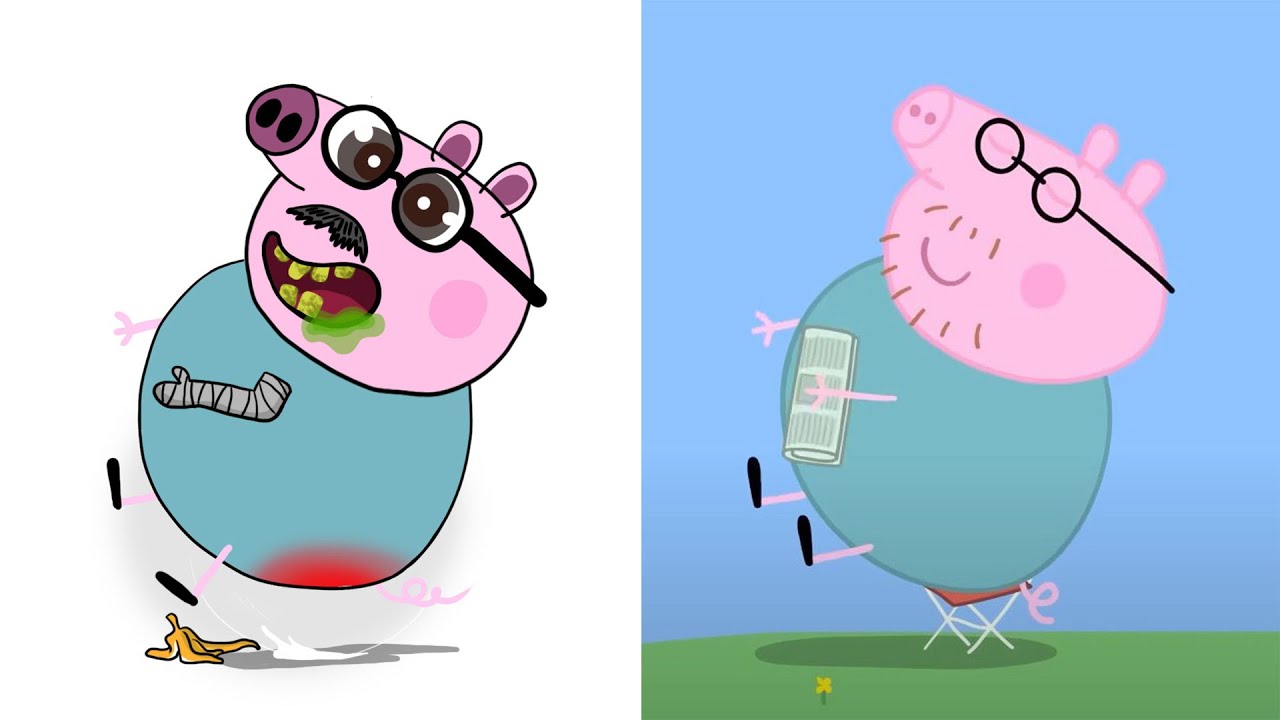 Daddy Pig's silly slip and fall | Funny drawing meme 🏋️💪Peppa Lifts HEAVY WEIGHTS