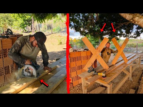 CONSTRUI OS PÉS DA MESA RUSTICA TODO EM MADEIRA MACIÇA, NUNCA TINHA FEITO ANTES