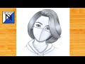 How to draw a cute girl wearing mask  pencil sketch for beginner  girl drawing  drawing