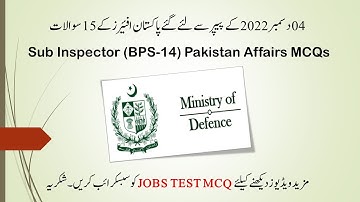 Sup Inspector&Security Assistant MOD Pakistan Affairs MCQS Held In 04 Dec 2022 #ministry_of_defence