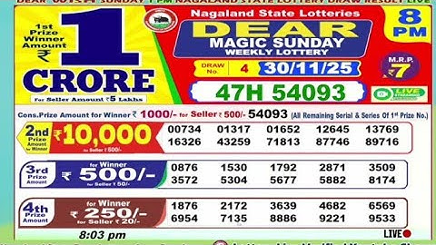 Nagaland State Lottery Sambad 8 PM Result Today 30-11-2025
