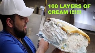 100 LAYERS OF CREAM ON A CAKE CHALLENGE!!