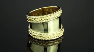 Cigar Band-Style Ring With Rope Detailing In 18k Yellow Gold Over Sterling Silver