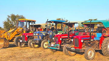 JCB 3dx Xpert Machine Tractor Stuck in Deep Mud Loading Trolley Mahindra 575 New Holland 3630 Swaraj