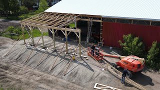 Pole Barn Addition Roof Trusses and Mowing with the Farmall H