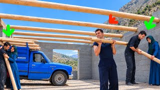 🌟Finally, the purchase of the wooden beams—only one step remains to complete the roof😍💑