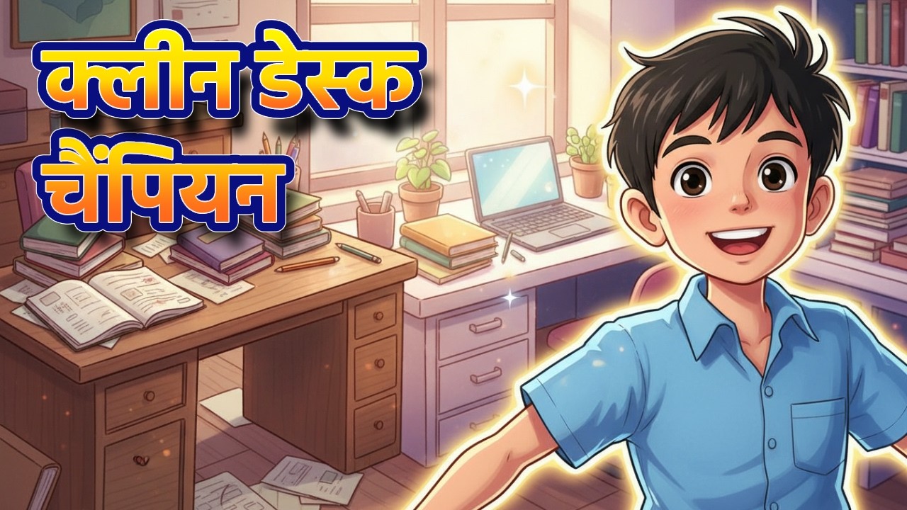 क्लीन डेस्क चैंपियन | Clean Desk Champion | Motivational Story | Kidz Kindle #viral #ai #cleaning