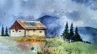hill painting watercolor landscape