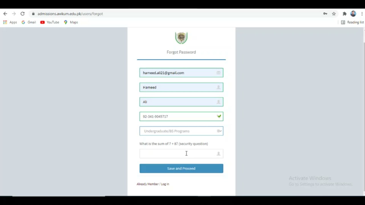 How to reset password for online admission apply || AWKUM || admissions