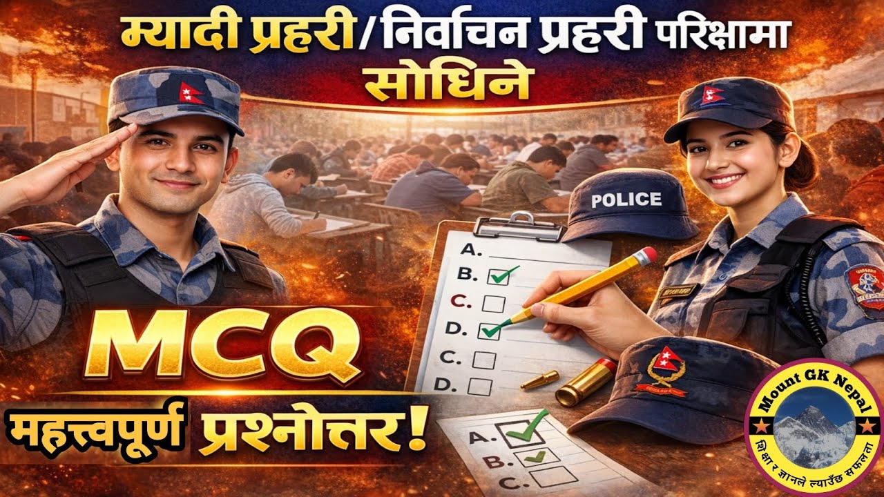 म्यादी प्रहरी लिखित परीक्षा प्रश्न उत्तर 2082 | Myadi Police Exam Question Paper | Nepali GK