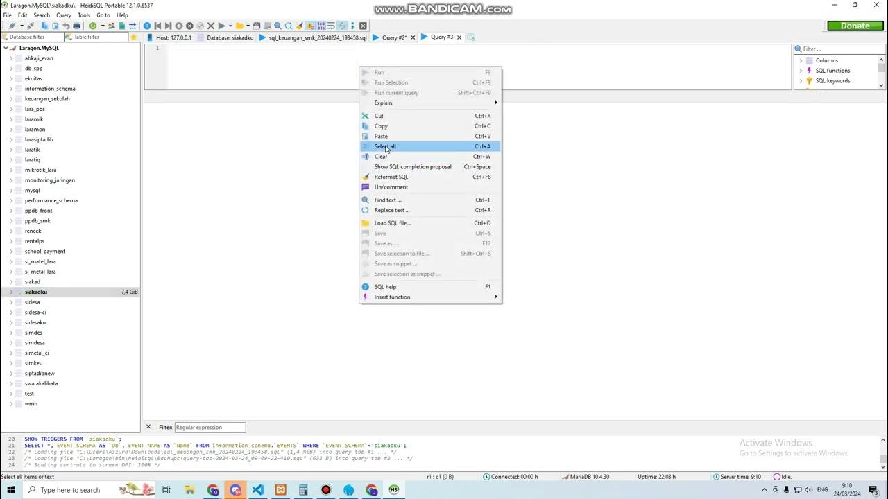  siakadku cara import table baru menggunakan query di laragon mysql