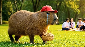 Cả lớp đi dã ngoại - chỉ Capybara nhà nghèo phải đi bán khoai #capybara