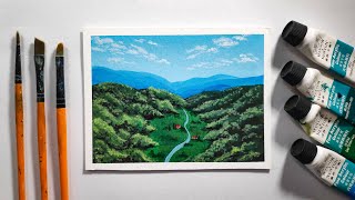 Landscape Challenge - Mountain Valley Acrylic Painting For Beginners Easy And Simple