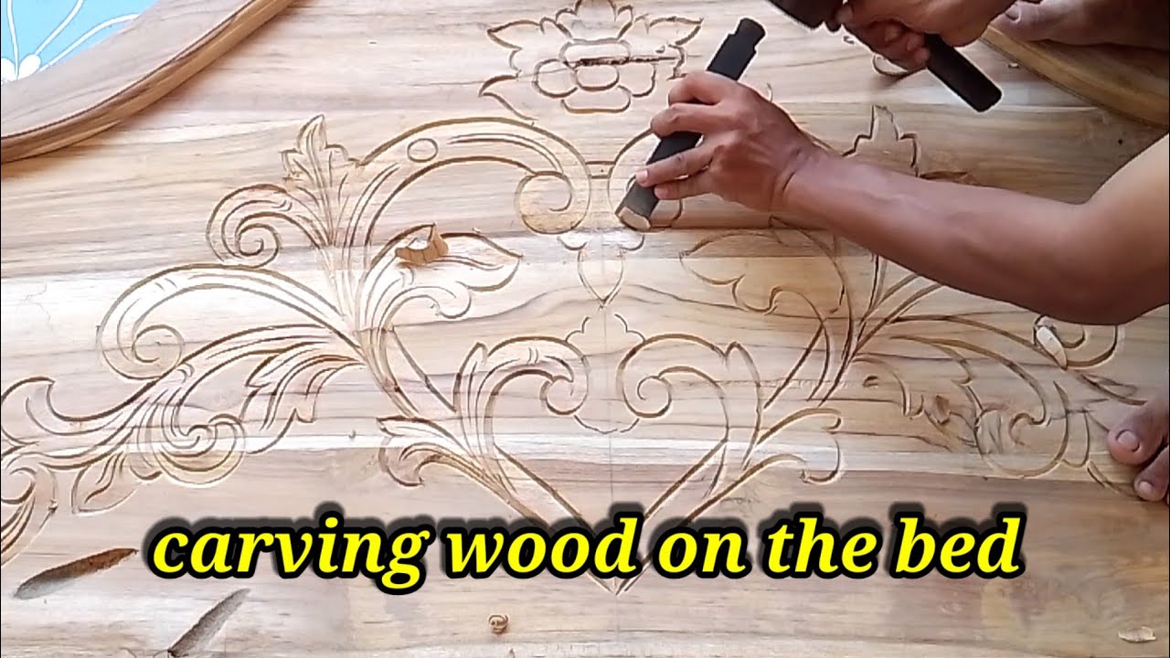 carving wood on a wooden bed# wood crafts# wood art# wood carving