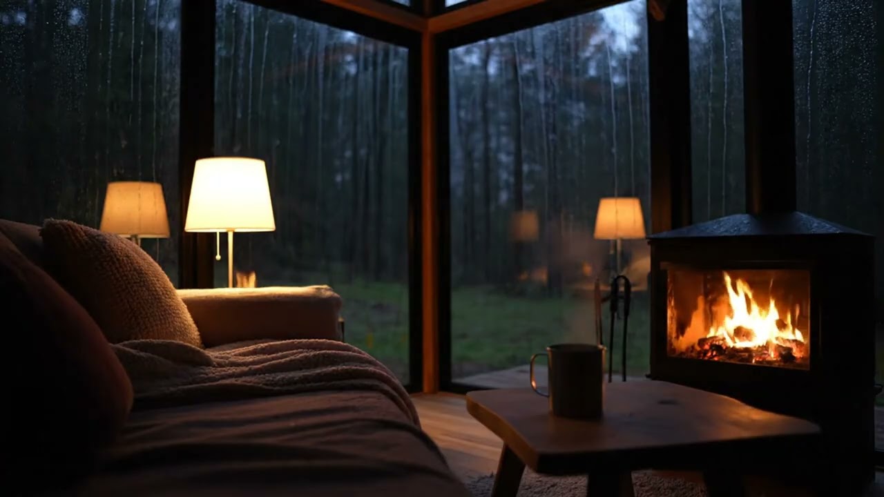 Cozy Night in a Glass Cabin 🌙 Rain Sounds for Sleeping, No Thunder