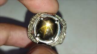 Natural Star Golden Sapphire Thailand 7.5ct BIG Star Mayung Kenceng Meja Lebar Body Kaca Ring Perak