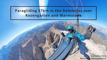 Paragliding over the beautiful Marmolada and the Rosengarten in the Dolomites