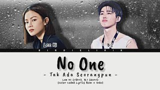 Lirik Indo (Rom Indo) Lee Hi Feat. B.I - No One (Color Coded Lyrics)