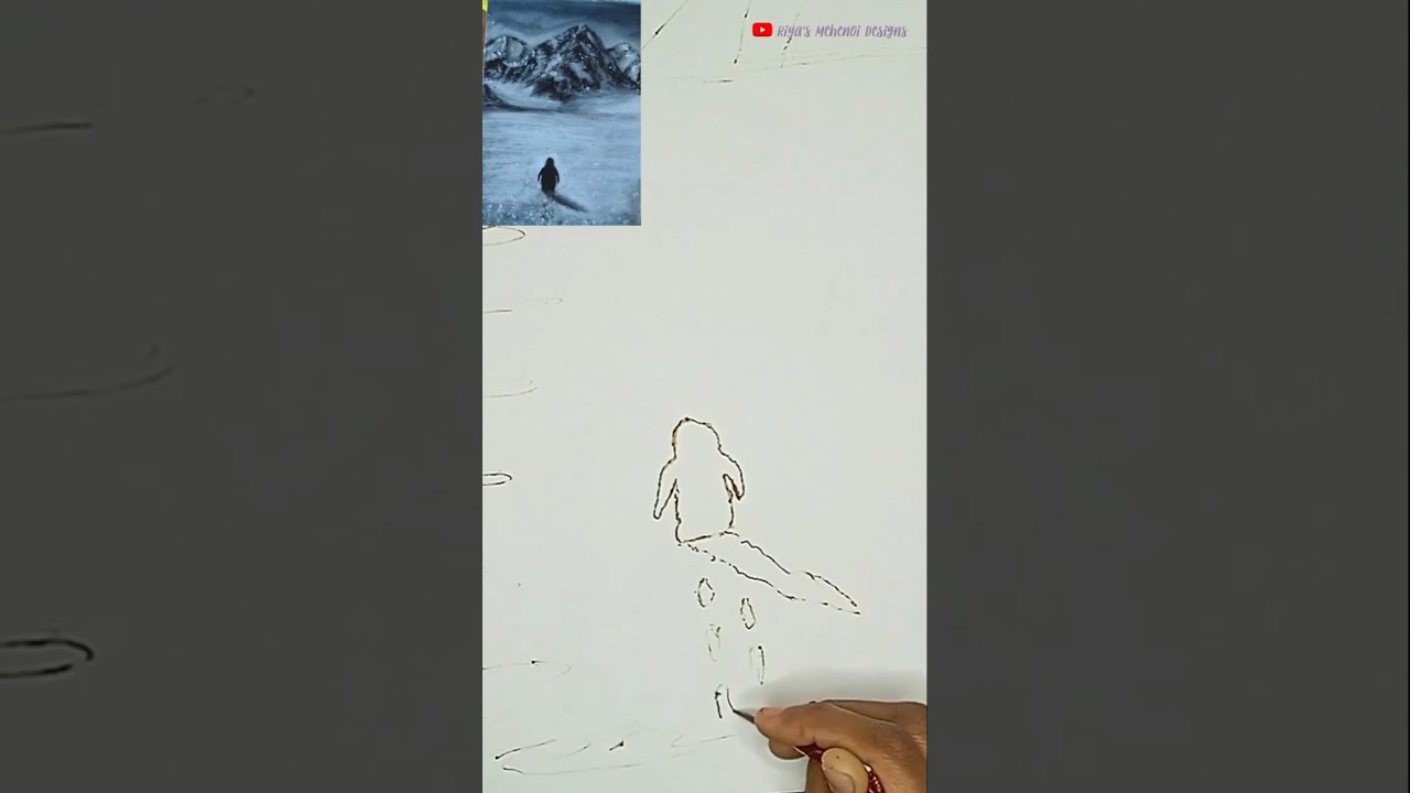Part 2 HOW TO DRAW Mountain & penguin outline🐧 Using Mehndi Cone✍🏻