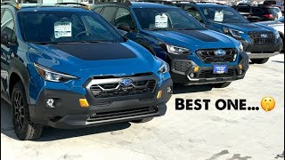 All 3-2024 Subaru Wildernesses Side by Side (Crosstrek, Outback, and Forester Wilderness).