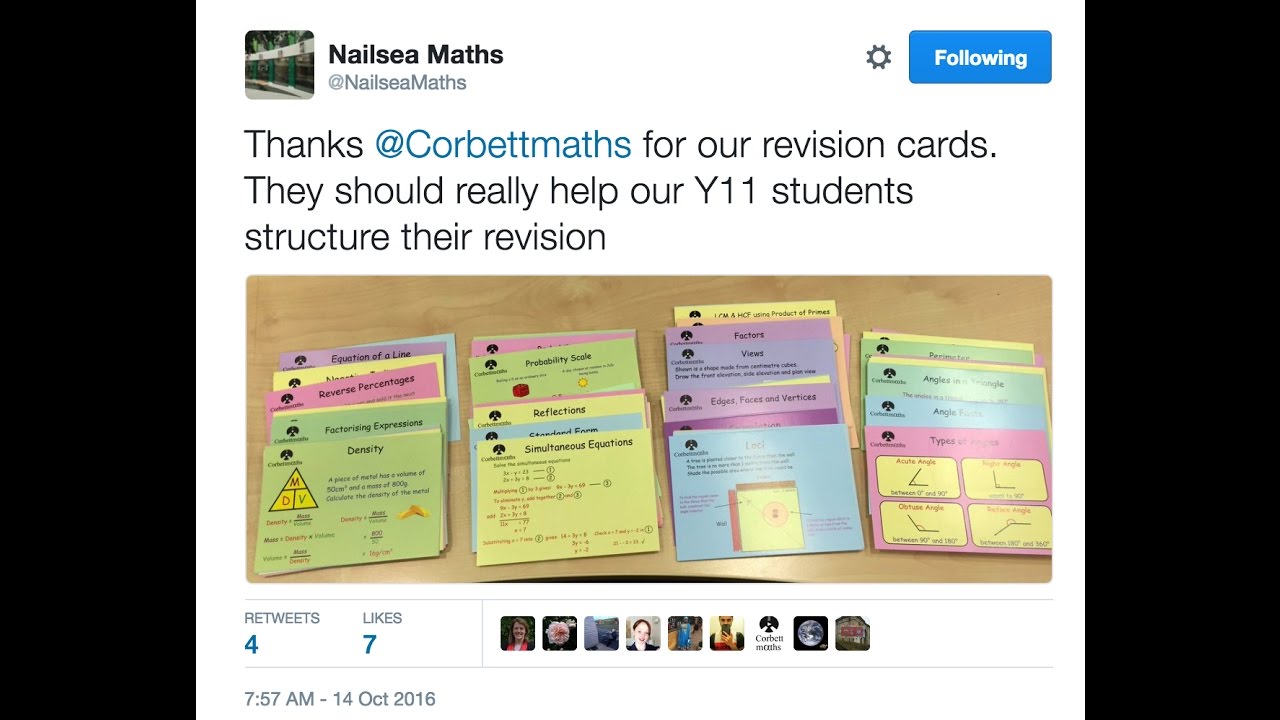 Corbettmaths Revision Cards Youtube