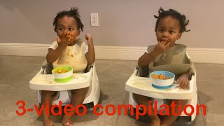💕Identical twin girls eating together | 10 min, 3 meals 💗| #babies #twins #food #eating #cute